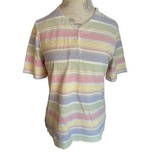 Vintage Blair Pastel Striped Textured Knit Henley Top Women’s Medium Spring